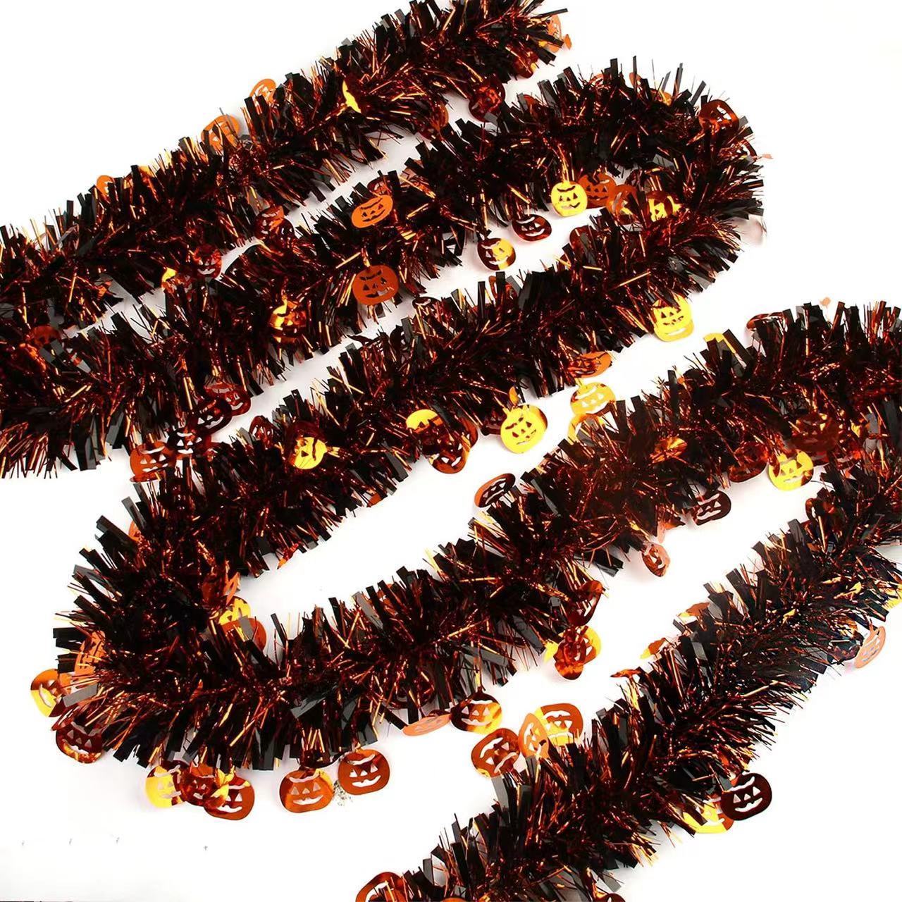 Factory Direct Supply Customized Artificial PVC Tinsel Garland With Pumpkin Face For Halloween Decoration