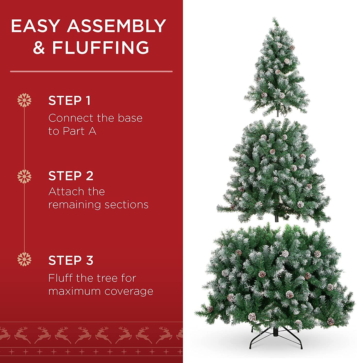 6 ft Pre-Decorated Holiday Christmas Tree  with 1000 PVC Branch trips,Partially Flocked Design