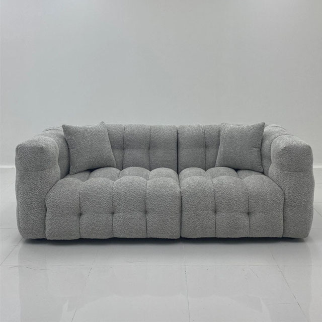 Creamy wind lamb wool fabric sofa Italian minimalist living room three marshmallow straight row sofa