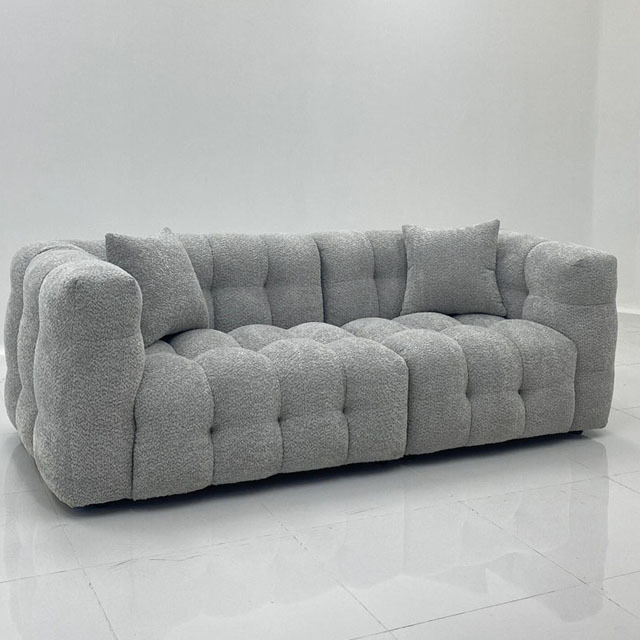 Creamy wind lamb wool fabric sofa Italian minimalist living room three marshmallow straight row sofa