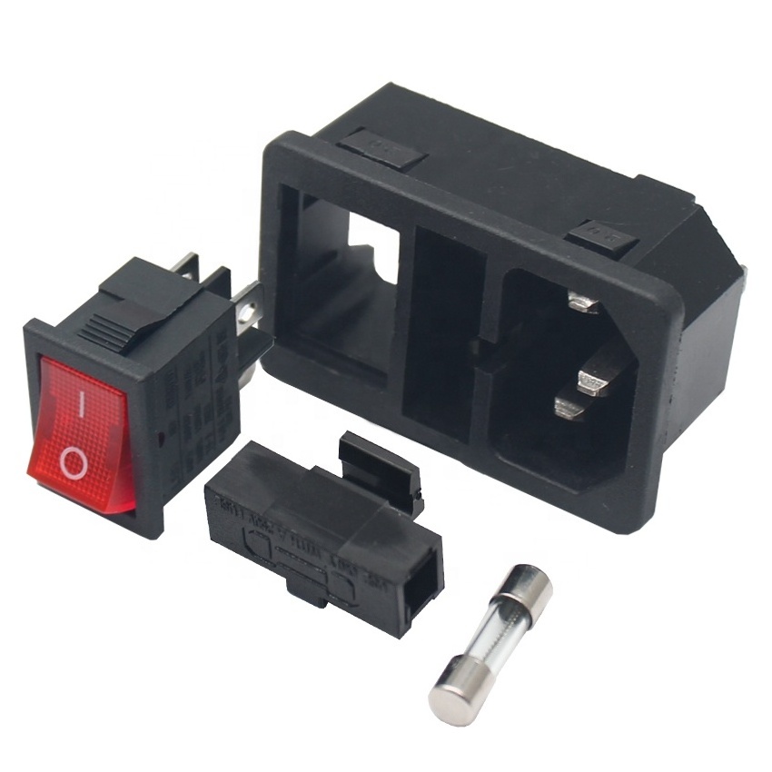 IEC 320 C14 3 Pin inlet connector plug power socket with 10A fuse holder socket male connector