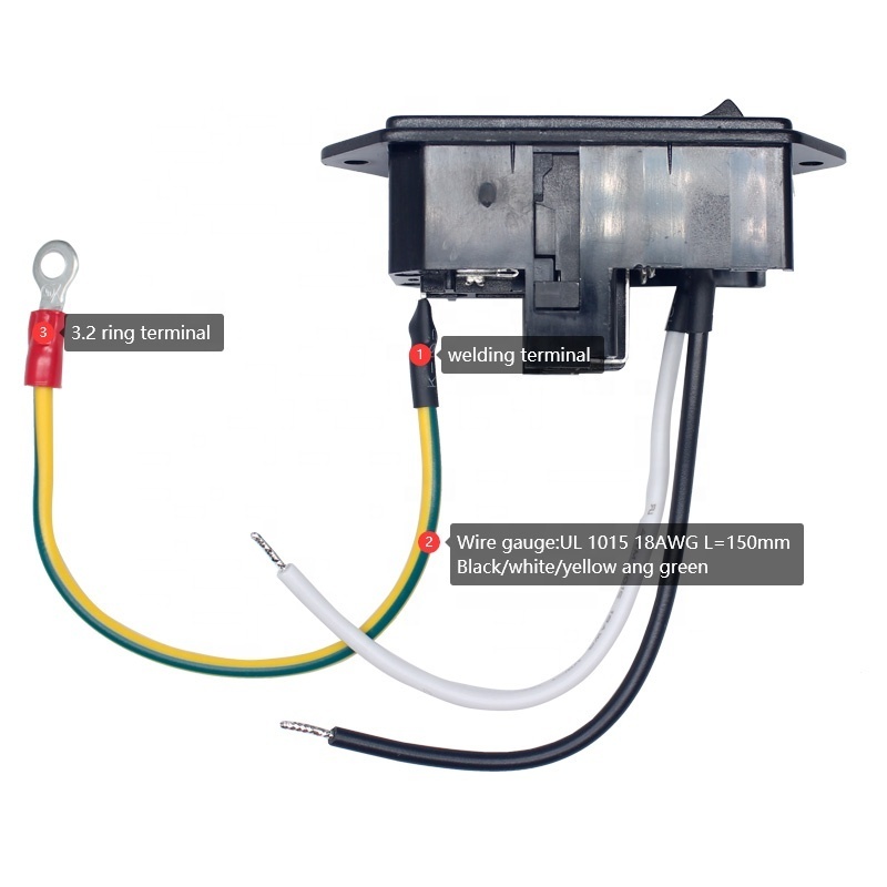 10A 250V Ac Inlet With 4pin Rocker Switch Red Light C13 C14 Ac Power Socket With Double Fuse Holder