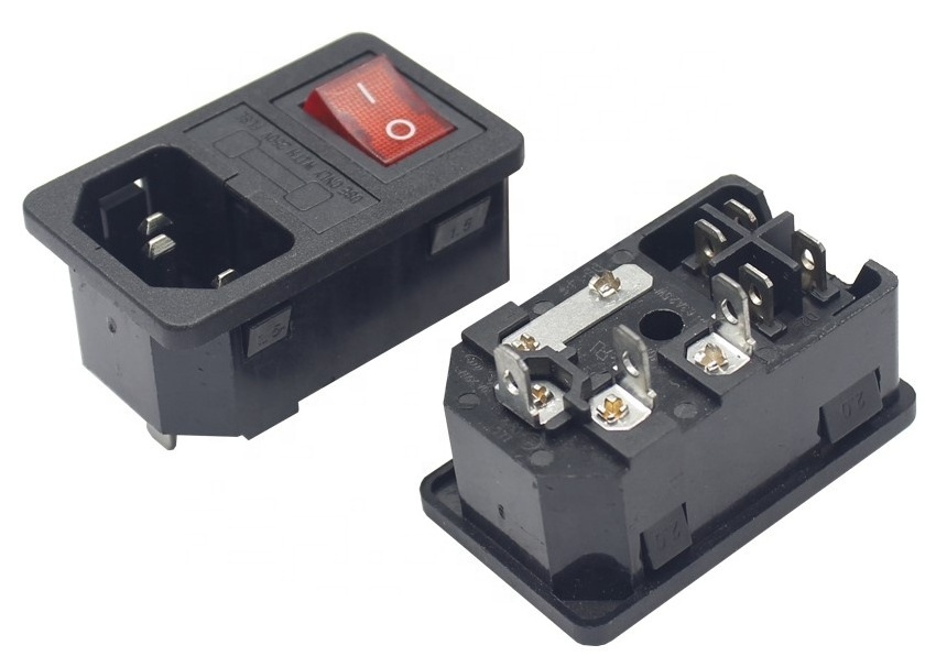 IEC 320 C14 3 Pin inlet connector plug power socket with 10A fuse holder socket male connector