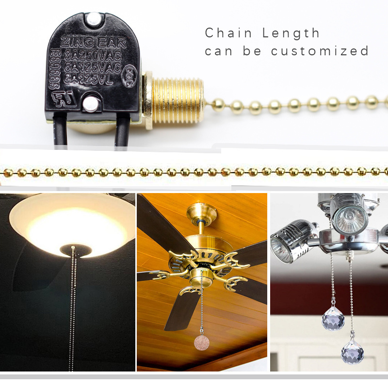 Zing Ear 3A ZE-109M hot selling 250V Pull Chain Ceiling Fan Brass Light Switches With Wires