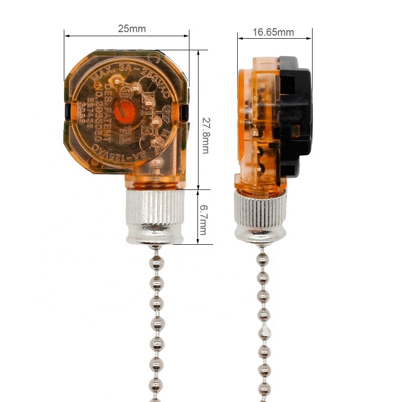 ZING EAR 3 Speed Pull Chain Control Brass 4 Wire Ceiling Fan Chain Switch