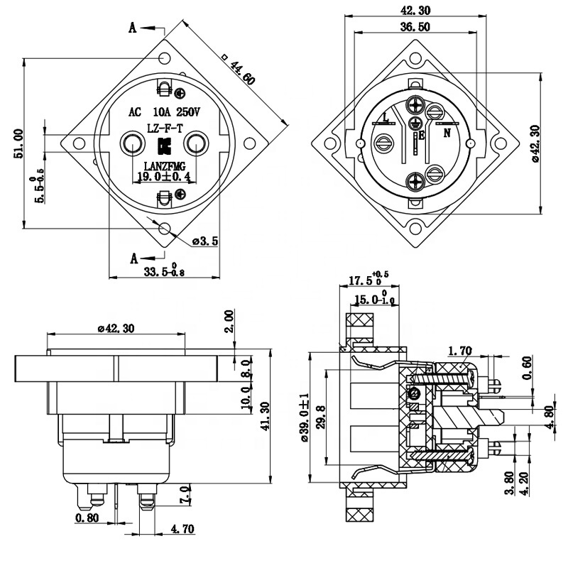 European standard AC Power socket 10A 250V Schuko socket Electrical AC power socket