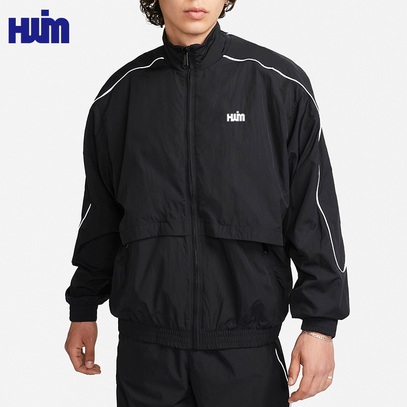 Men's Woven Track Jacket Classic Style Sportswear Lightweight Waterproof Reflective Piping Design Men Gym Sports Running Jacket