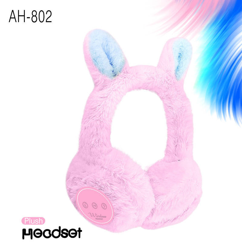 AH-802 Furry Rabbit Ear Headset BT Wireless Headphones for Girls Gift