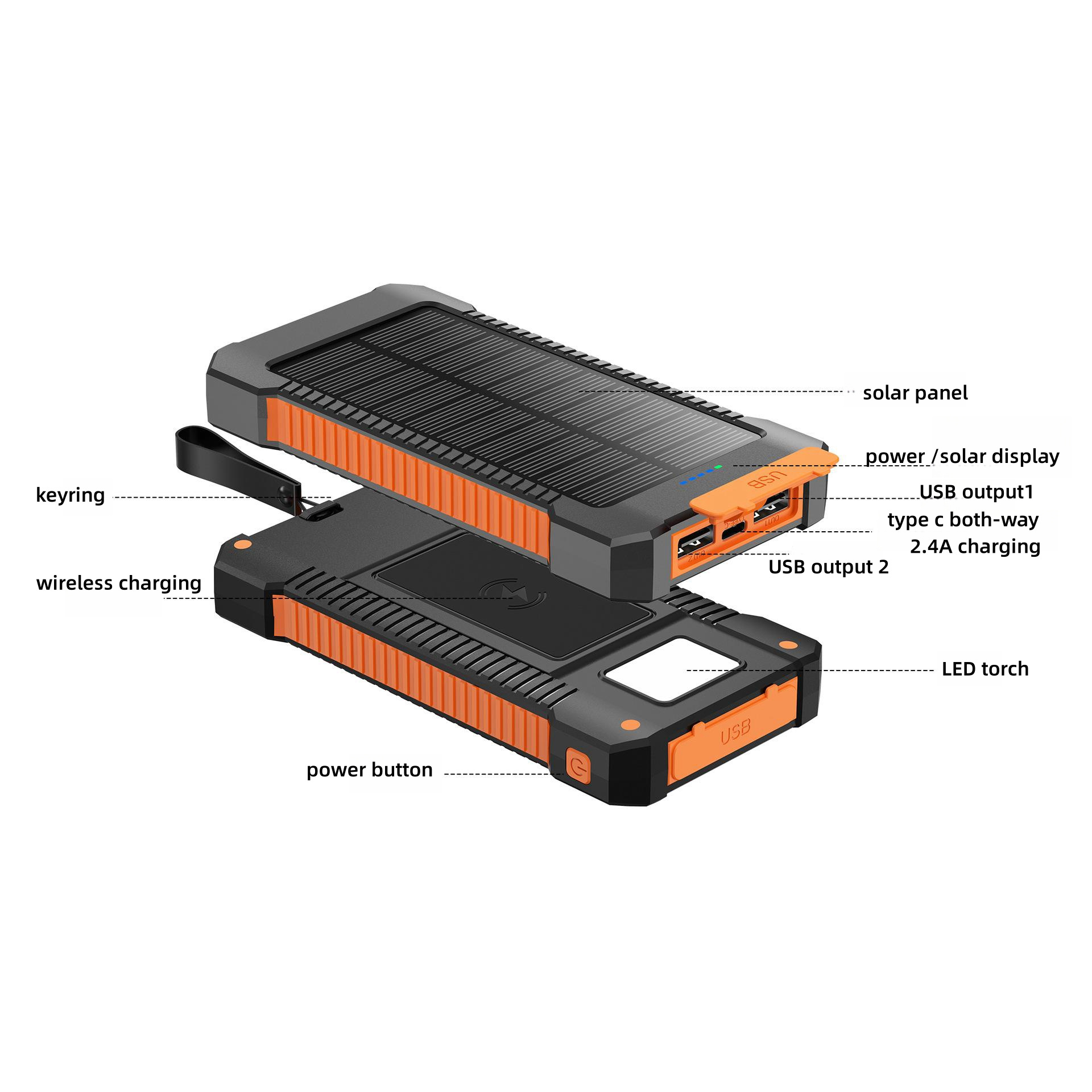 New Product 2024  TYPE-C Both-way  2.4A Solar Wireless Power Bank 10000mah