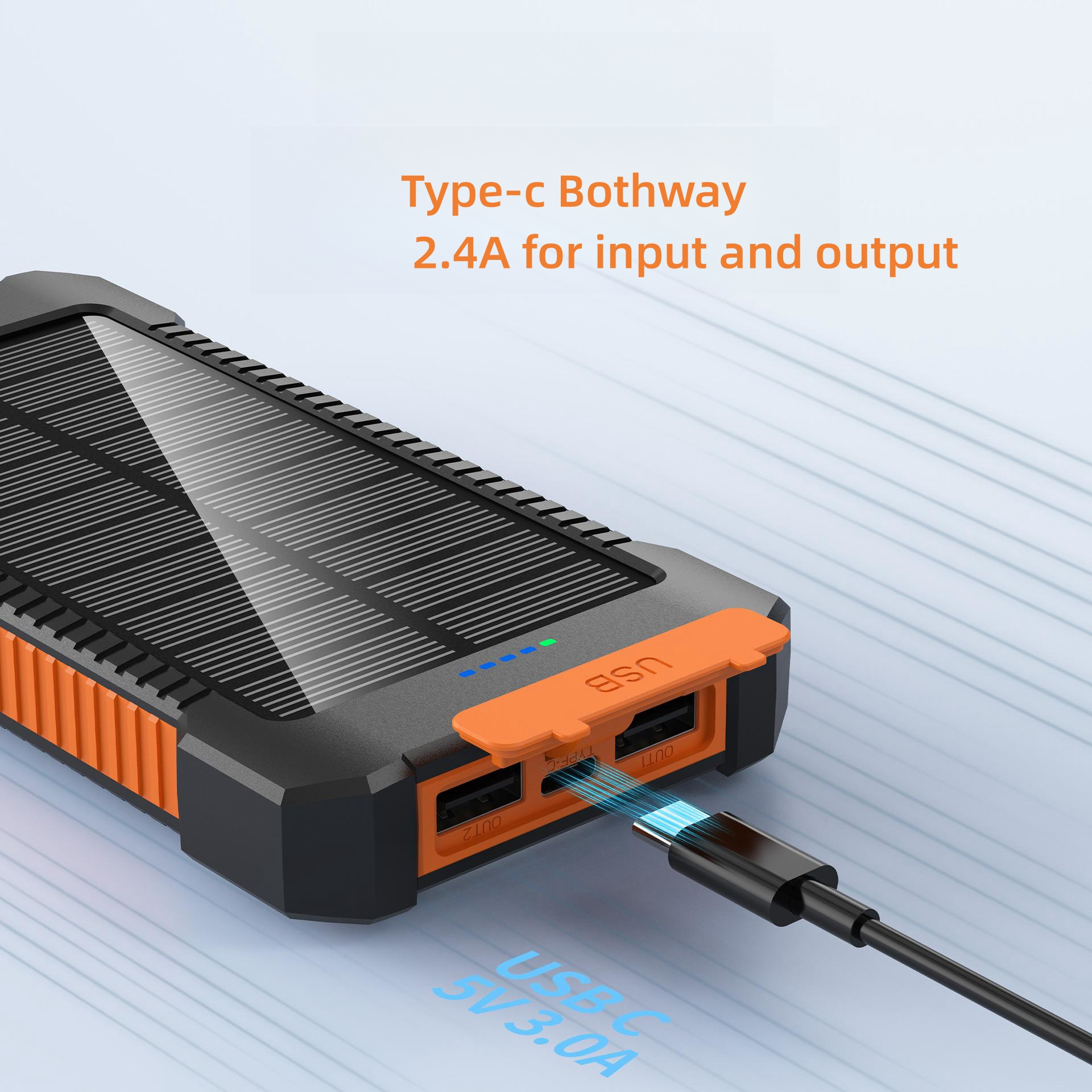 New Product 2024  TYPE-C Both-way  2.4A Solar Wireless Power Bank 10000mah