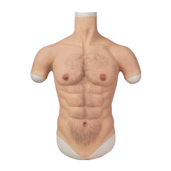 Realistic Fake Muscle Silicone Male Half Body Suit with Lifelike Chest Hairs