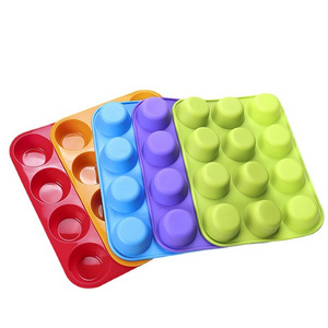 Food grade heat-resistant mold custom shaped 12 cups cupcake soft silicone mini muffin pan baking tray