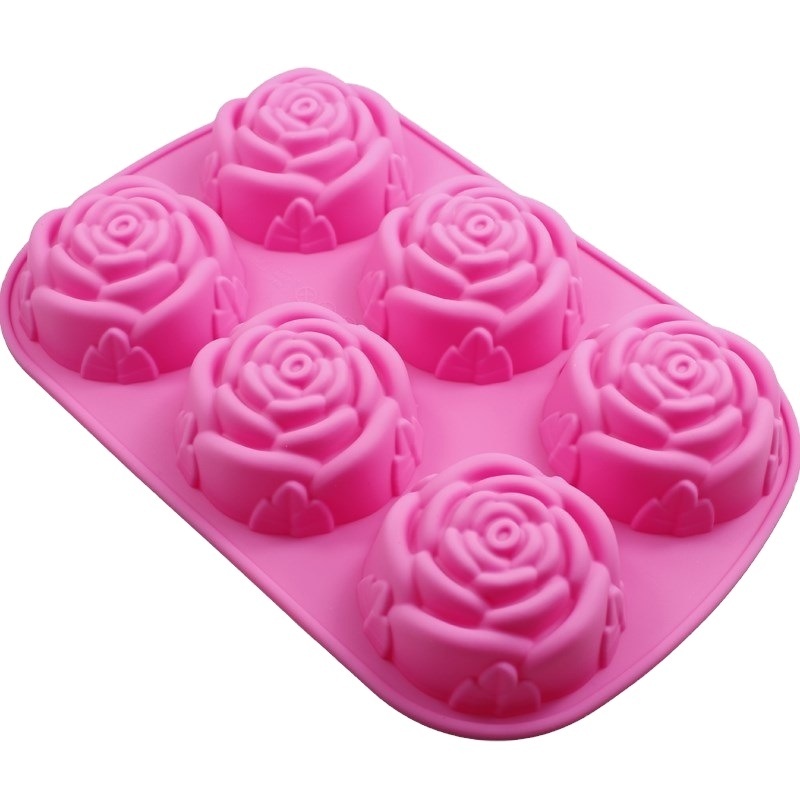 6 Cavity Non-Stick 3D Rose Flower Food Grade Silicone Mold Paste Cake Chocolate Sugar Handmade Mould