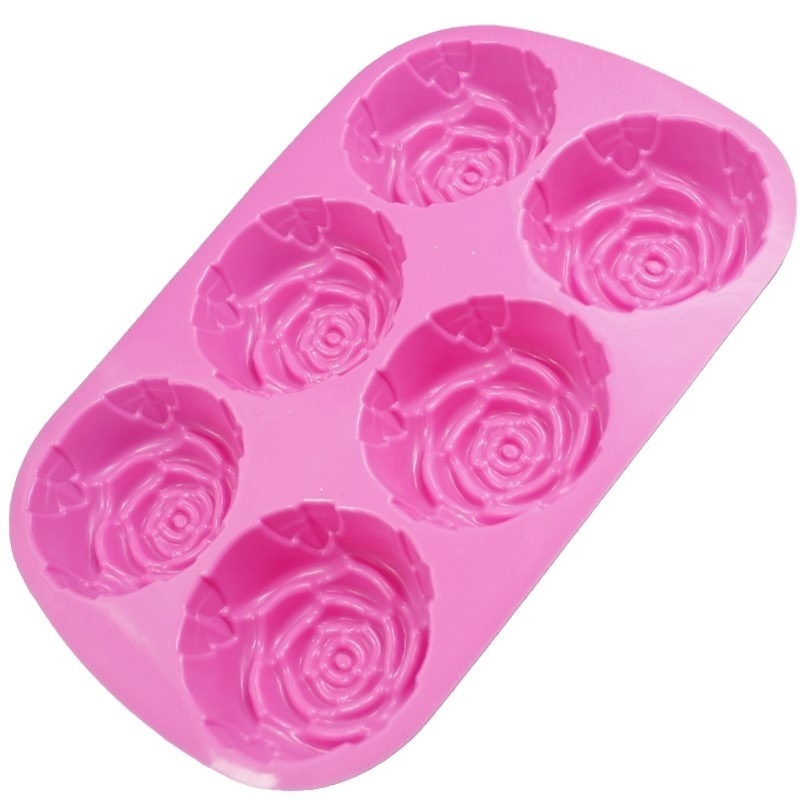 6 Cavity Non-Stick 3D Rose Flower Food Grade Silicone Mold Paste Cake Chocolate Sugar Handmade Mould