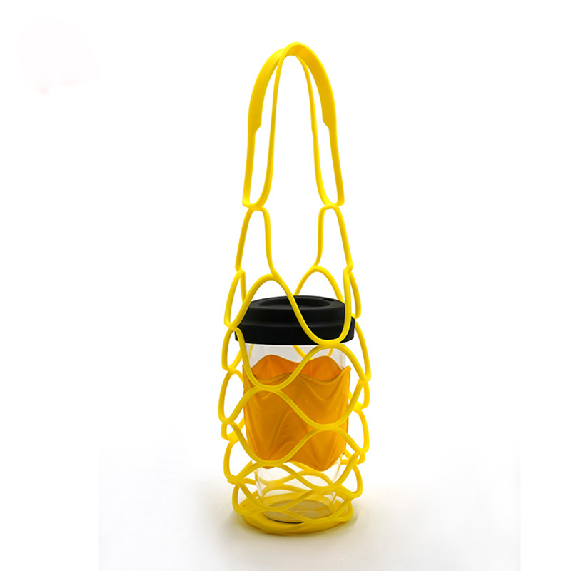 Multifunction Wine Tote Mesh Bag Cup Coaster Reusable Silicone Wine Bottle Holder for Kitchen