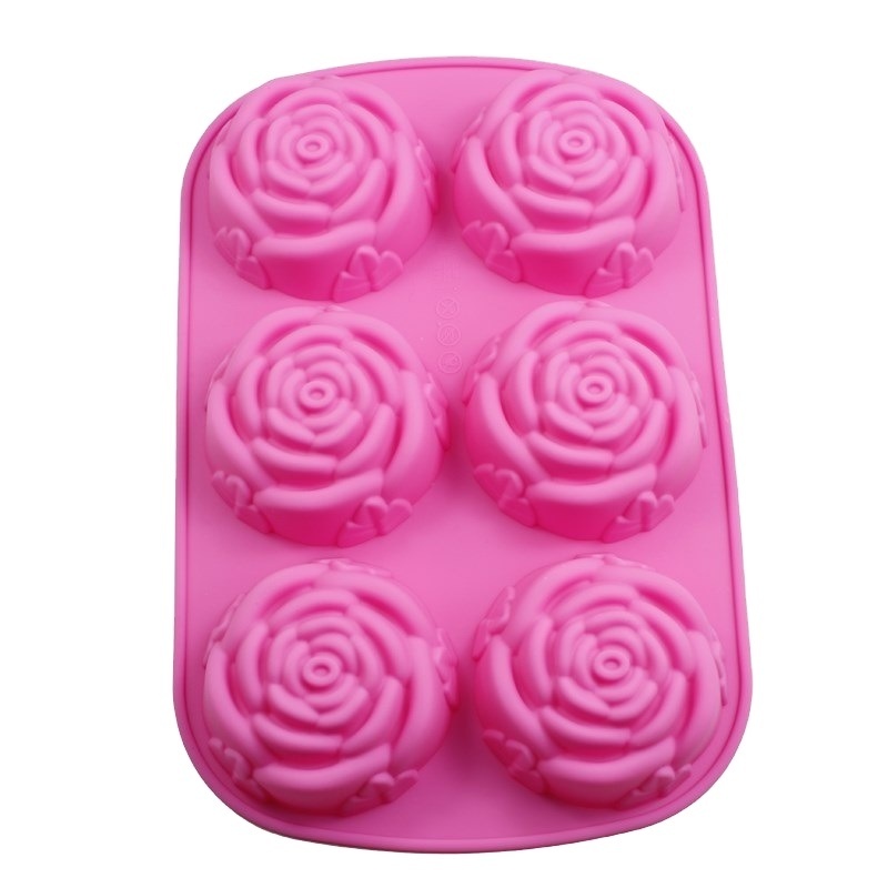 6 Cavity Non-Stick 3D Rose Flower Food Grade Silicone Mold Paste Cake Chocolate Sugar Handmade Mould