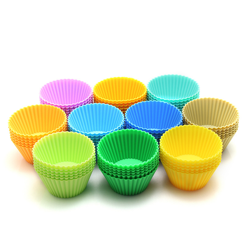 Custom colors food grade heat resistant mold non-stick reusable silicone round baking cups muffin liners