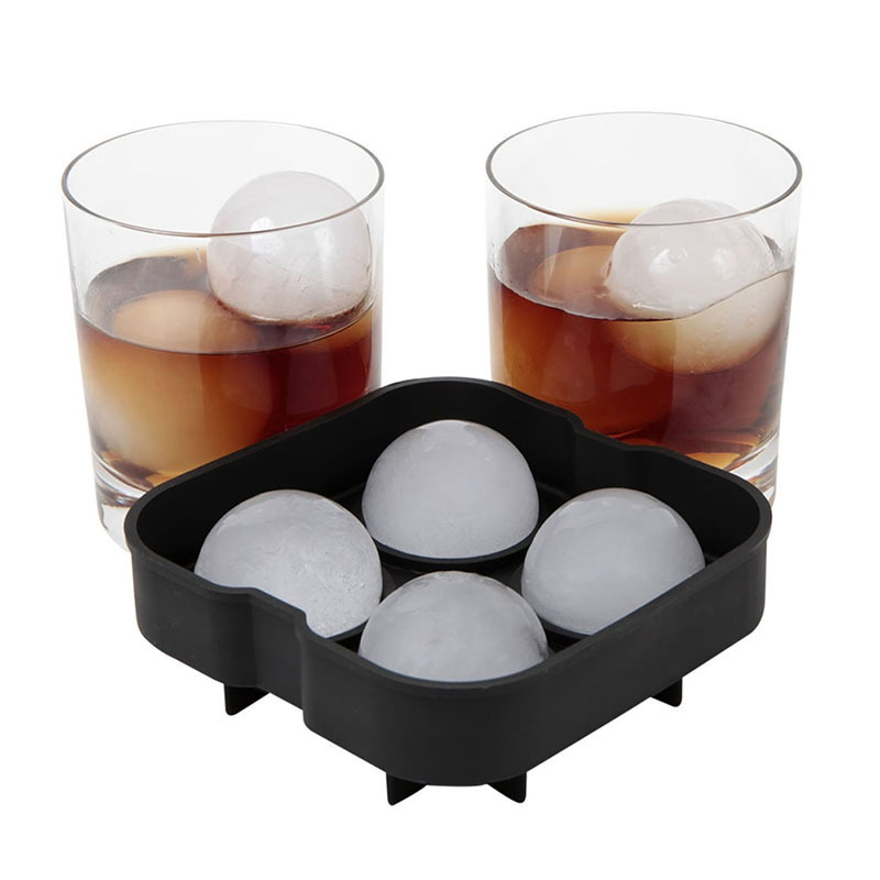 OEM Custom 4 Hole Ice Sphere Maker Trays Food Grade Silicone Ice Cube Ball Mold