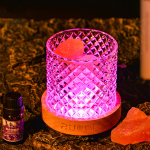 Wooden base 7 colors LED glass aromatherapy stone essential oil glass bottles aroma diffuser with remote control