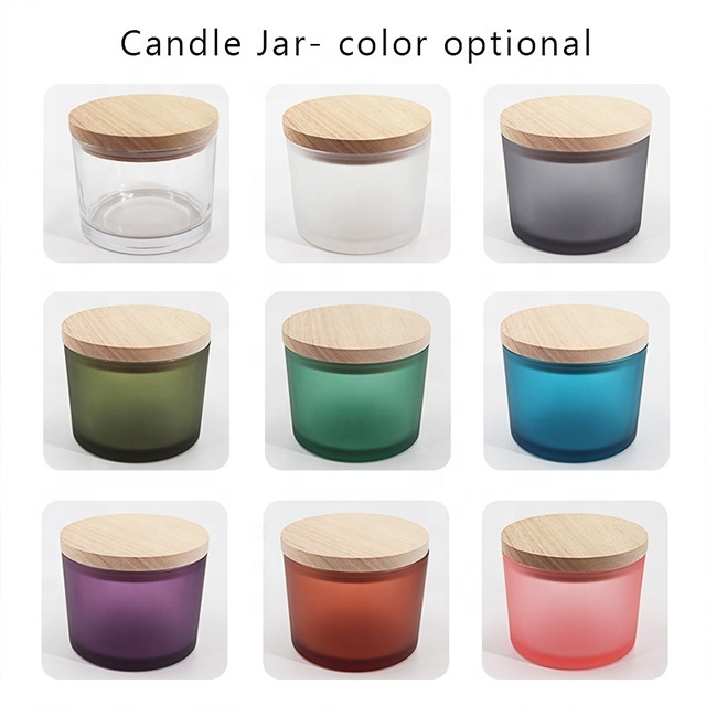 Wholesale Empty Candle Holders In Bulk For Home Decor Luxury Frosted Glass Candle Vessels Container Jars With Wooden Lid