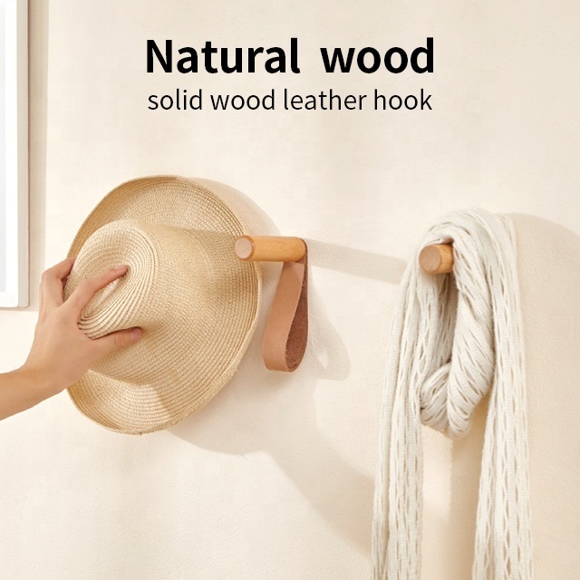 Modern Single Key Hanger Hook Decorative For Wall Nordic Leather Wooden Wall Hooks