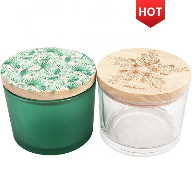 Wholesale Empty Candle Holders In Bulk For Home Decor Luxury Frosted Glass Candle Vessels Container Jars With Wooden Lid