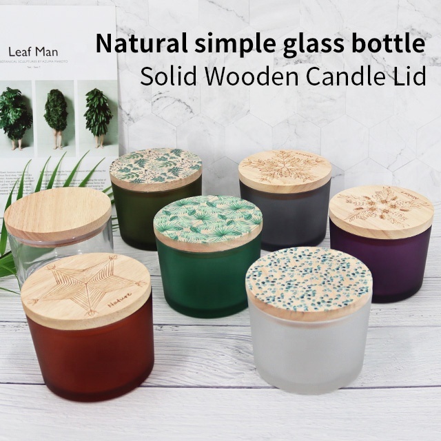 Wholesale Empty Candle Holders In Bulk For Home Decor Luxury Frosted Glass Candle Vessels Container Jars With Wooden Lid