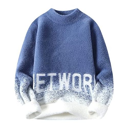 Winter Mohair Men O-Neck Streetwear Men's Pullovers Slim Warm Gradient Color Knitted Sweaters Thick