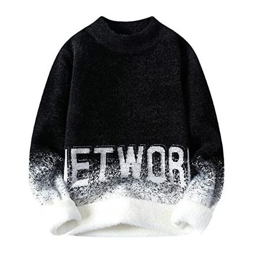 Winter Mohair Men O-Neck Streetwear Men's Pullovers Slim Warm Gradient Color Knitted Sweaters Thick