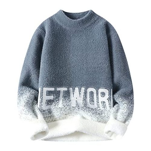 Winter Mohair Men O-Neck Streetwear Men's Pullovers Slim Warm Gradient Color Knitted Sweaters Thick