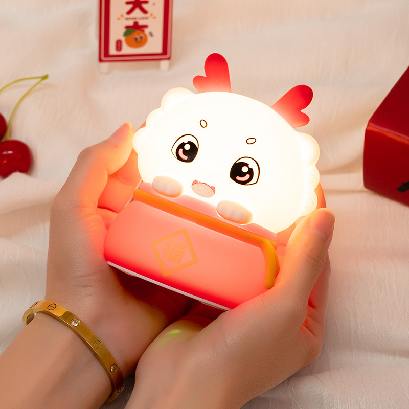 new 2024 Soft and Cute dragon Music speaker Night Light Bedside Soft Silicone Dimmable Rechargeable Animal  Dragon Lamp