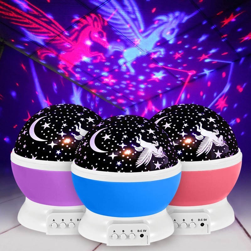 unicorn laser starry sky projector lamp moon stars night lights battery operated night light for Kids