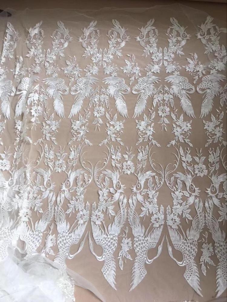 Fashion rhinestone embroidered mesh African bridal  tulle sunflower silk beaded stones embroidery  lace fabric