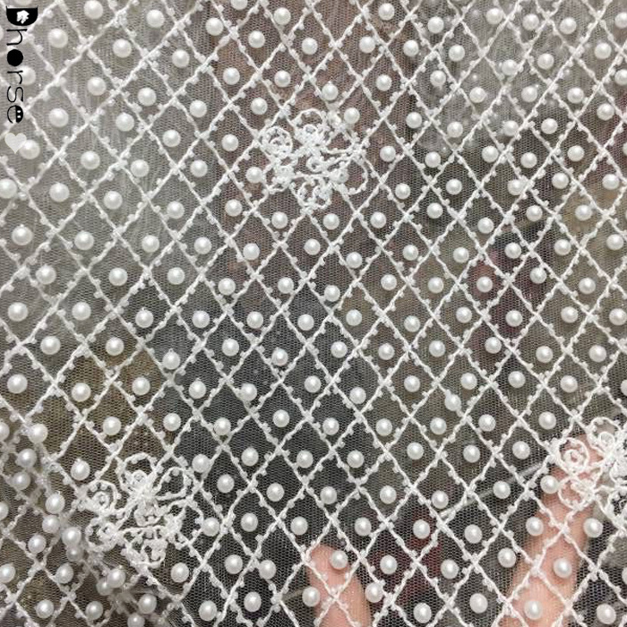 Cheap white full beaded lace fabric french