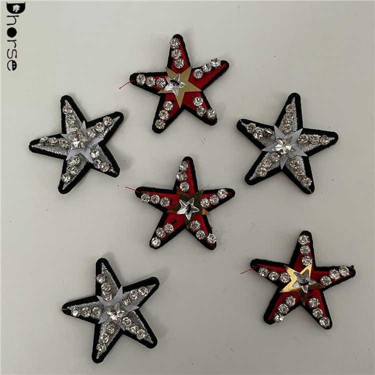 Dhorse hot selling bling sequins handmade rhinestone beaded star patches for clothes