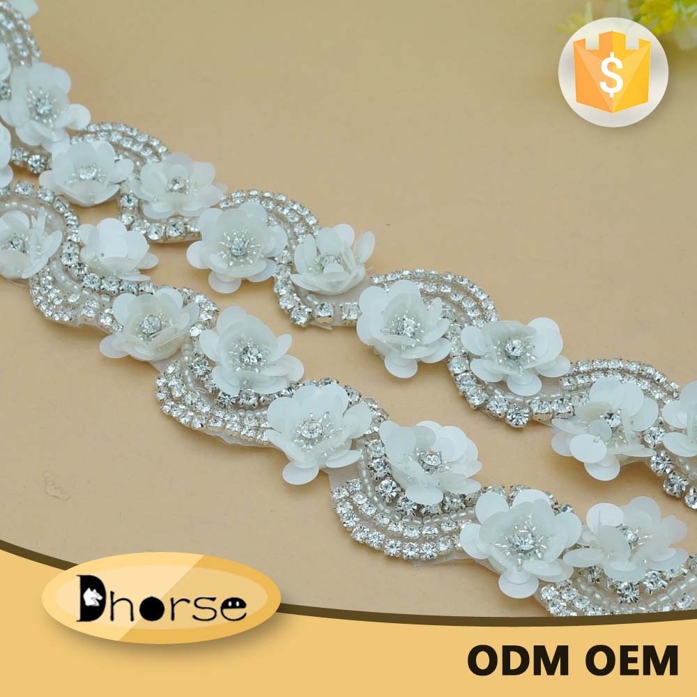 2018 New arrival DIY Craft 3D Flower crystal rhinestone banding for garment accessory