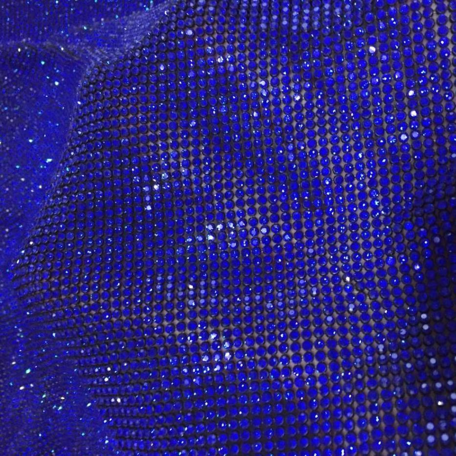 Hot sell customize 120*30cm gold/ navy blue aluminum rhinestone mesh fabric no glue 2mm rhinestone mesh