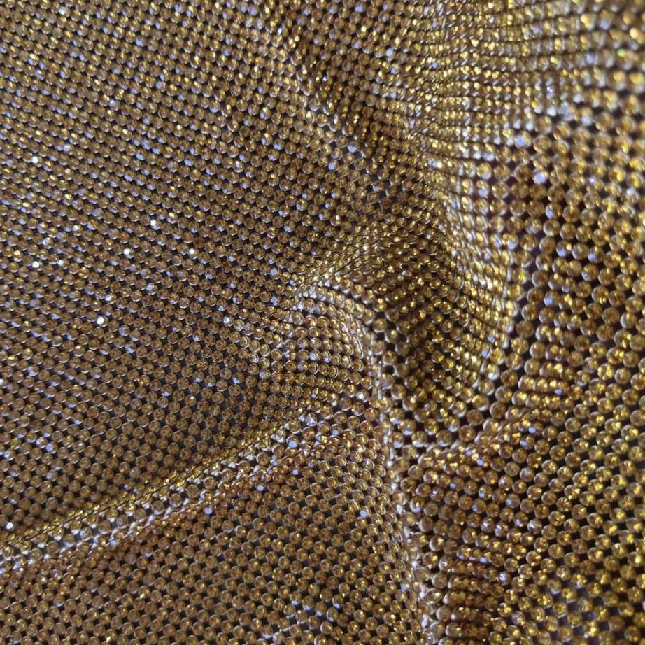 Hot sell customize 120*30cm gold/ navy blue aluminum rhinestone mesh fabric no glue 2mm rhinestone mesh