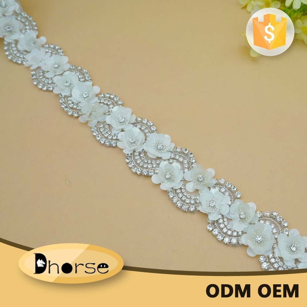 2018 New arrival DIY Craft 3D Flower crystal rhinestone banding for garment accessory