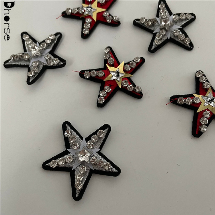 Dhorse hot selling bling sequins handmade rhinestone beaded star patches for clothes