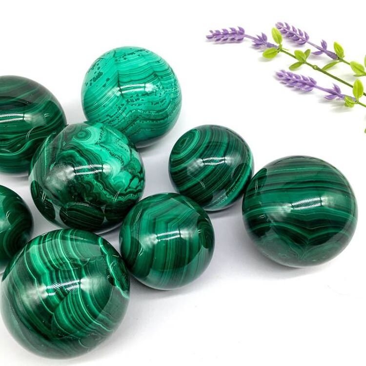 Wholesale New arrivals natural crystal polished green malachite spheres nice pattern malachite balls for decoration