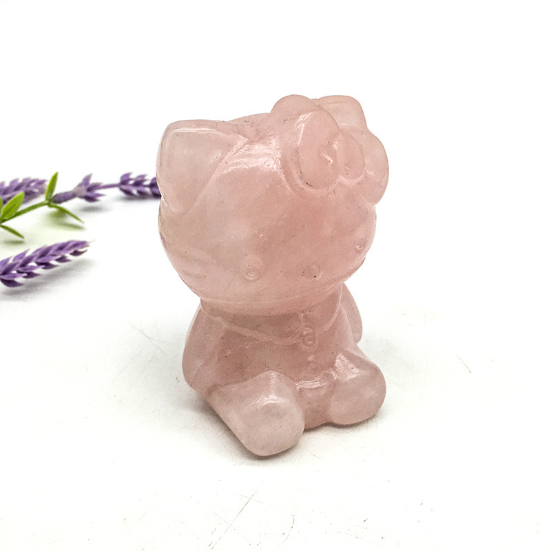 Wholesale Natural new Crystal rose quartz hello kitty 5inch big size crystal craft carving obsidian hello kitty for  decoration