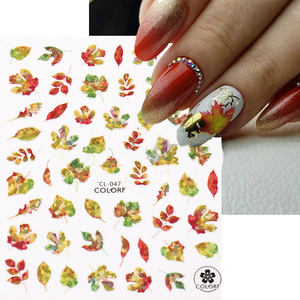 Wholesale Autumn Fall Maple Leaves Nail Decals Decoration Adhesive Thanksgiving Day Laser Nail Art Stickers