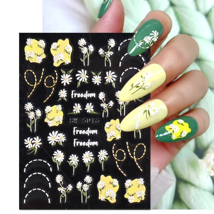 Wholesale 5D Self-Adhesive Autumn Maple Leaf Tulip Small White Flower Nail Stickers Embossed Fall Nail Decals