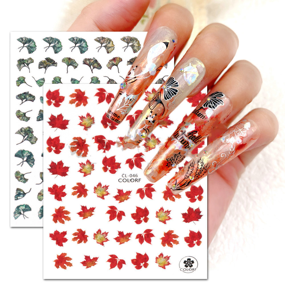 Wholesale Autumn Fall Maple Leaves Nail Decals Decoration Adhesive Thanksgiving Day Laser Nail Art Stickers