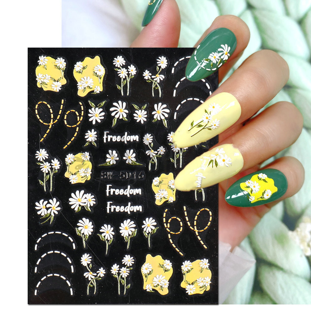 Wholesale 5D Self-Adhesive Autumn Maple Leaf Tulip Small White Flower Nail Stickers Embossed Fall Nail Decals