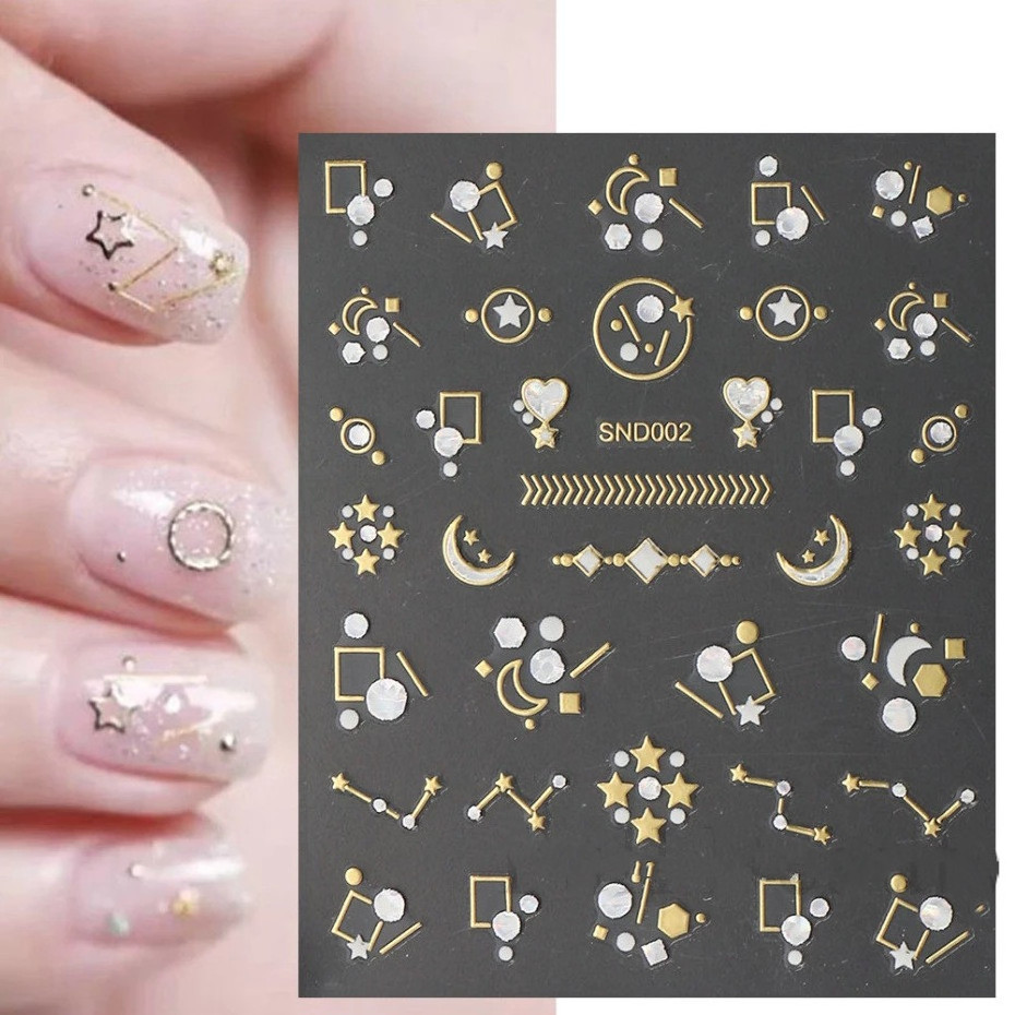 5D Nail Sticker Classic Diamond Bronzing Nail Tips Decals 3D Moon Star Nail Art Diamond Sticker