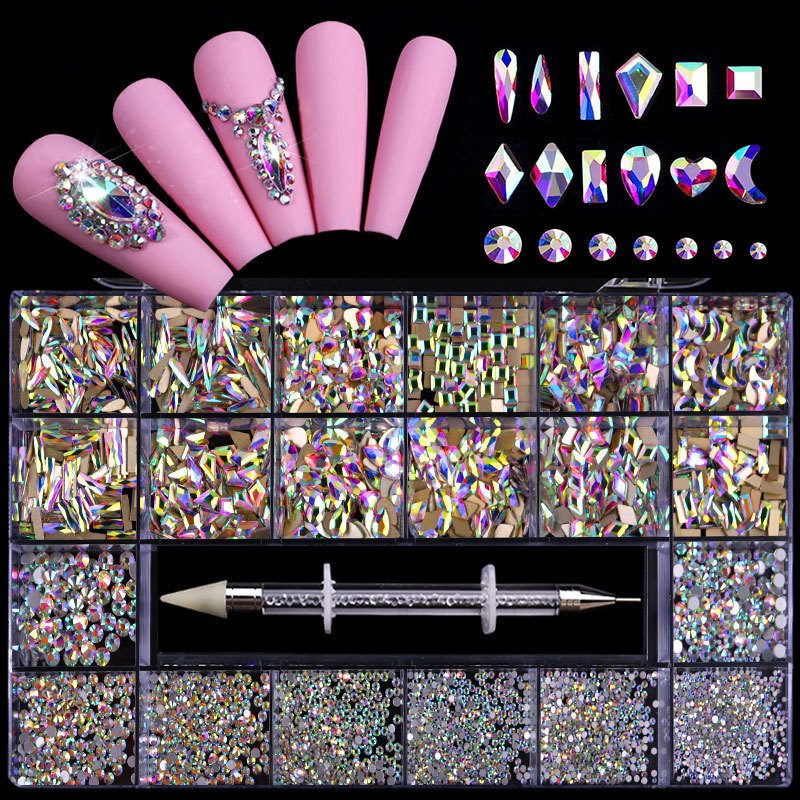 Rainbow Nail Art Mix Shape In Box  Flat Bottom Glass Rhinestone Nail Art Rhinestone Varies Style Nail Art Stone