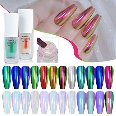 New 5ml Nail Art Salon Liquid Mirror Powder Chrome 12 Colors Nails Aurora Magic Mirror Chrom Liquid