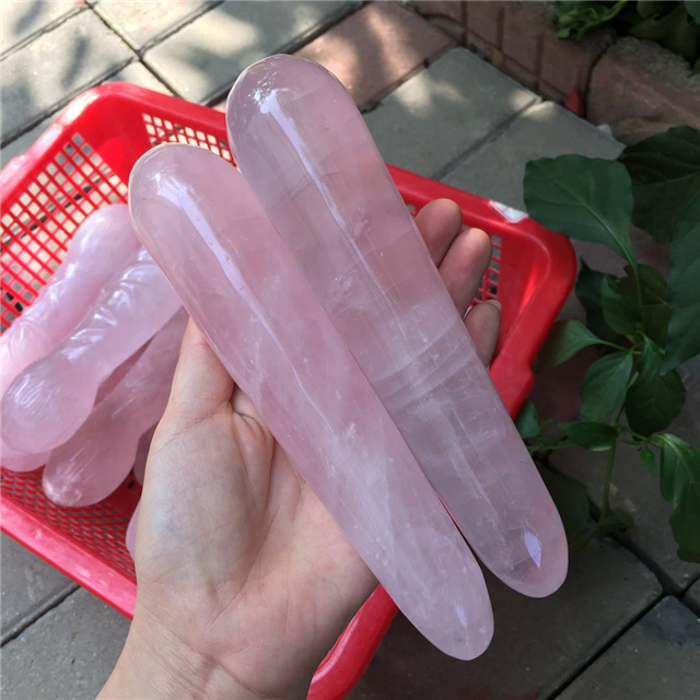 Wholesale  natural jewelry pink quartz  rose crystal massage wands healing  stone for sale